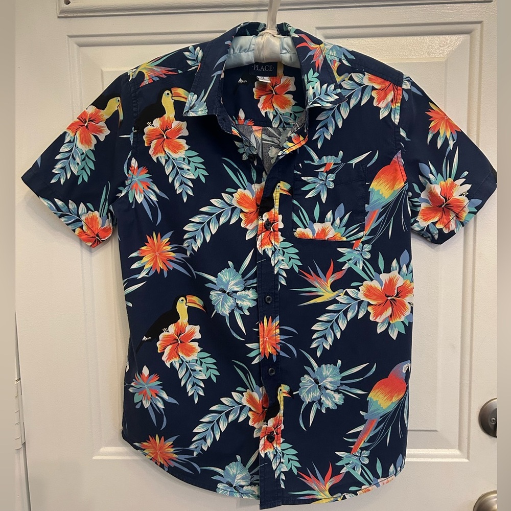 🆓🎉Free w any purchase🌺Children’s Place Boys Tropical Toucan Shirt🌺Youth 14 XL